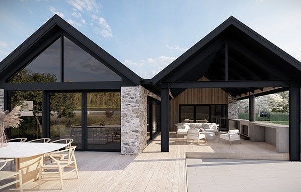 Afgewerkte gevel met terras en buitenkeuken